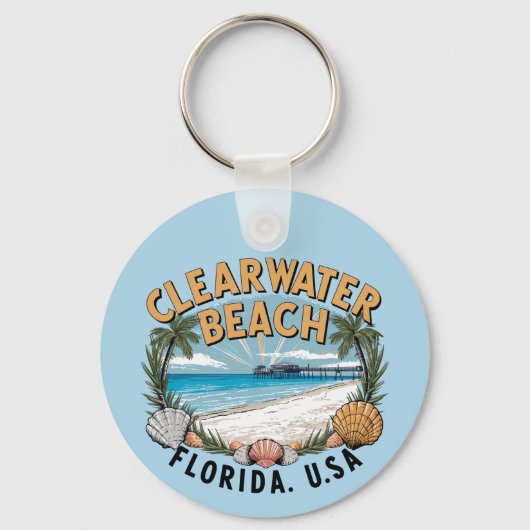 Clearwater Beach Retro Vignette  Sleutelhanger (Voorkant)