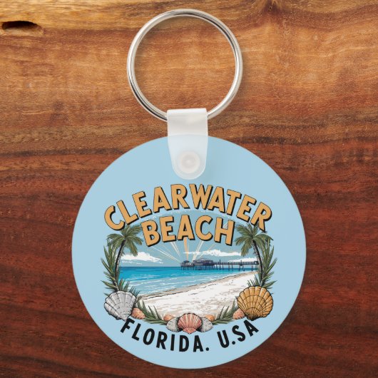 Clearwater Beach Retro Vignette  Sleutelhanger (Voorkant)