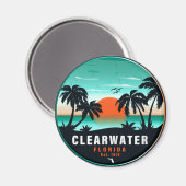 Clearwater Florida Beach Retro Sunset Souvenirs Magneet (Voorkant / Achterkant)