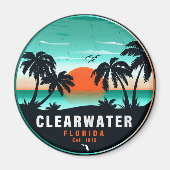 Clearwater Florida Beach Retro Sunset Souvenirs Magneet (Voorkant)
