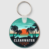 Clearwater Florida Beach Retro Sunset Souvenirs Sleutelhanger (Voorkant)