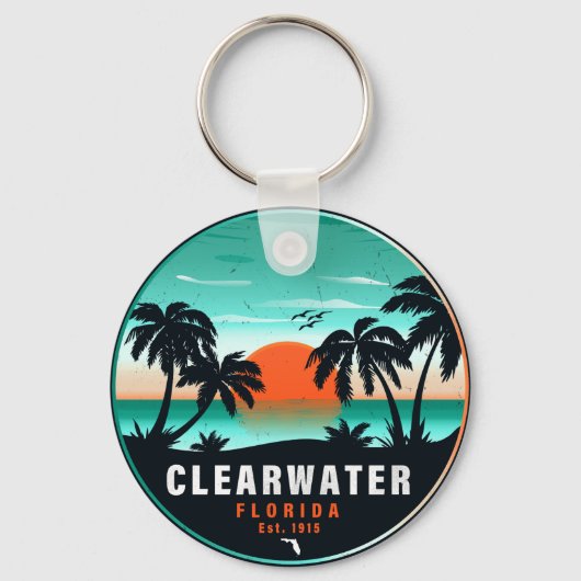 Clearwater Florida Beach Retro Sunset Souvenirs Sleutelhanger (Voorkant)