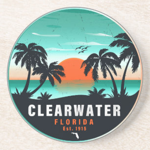 Clearwater Florida Beach Retro Sunset Souvenirs Zandsteen Onderzetter