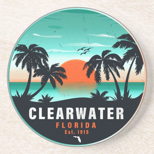Clearwater Florida Beach Retro Sunset Souvenirs Zandsteen Onderzetter (Voorkant)