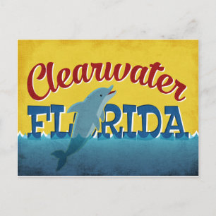 Clearwater Florida Dolphin Retro Vintage Travel Briefkaart