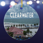Clearwater Florida foto van het strand Keramisch Ornament<br><div class="desc">Clearwater,  Florida,  strandscene foto met prachtige wolken over de oceaan,  palmbomen,  en de naam Clearwater op de top in het wit. Vier deze prachtige vakantie plek in de buurt van Tampa Bay met een aandenken ornament.</div>