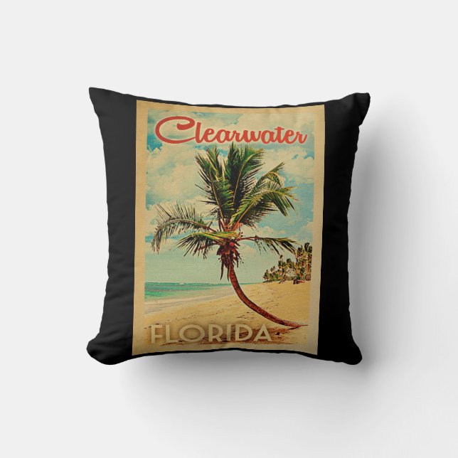 Clearwater Florida Palmenstrand Reisposter Vintage Kussen (Voorkant)