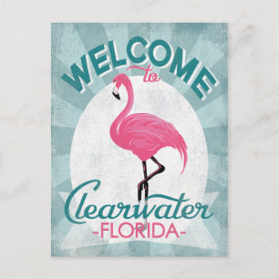 Clearwater Florida Pink Flamingo Retro Briefkaart