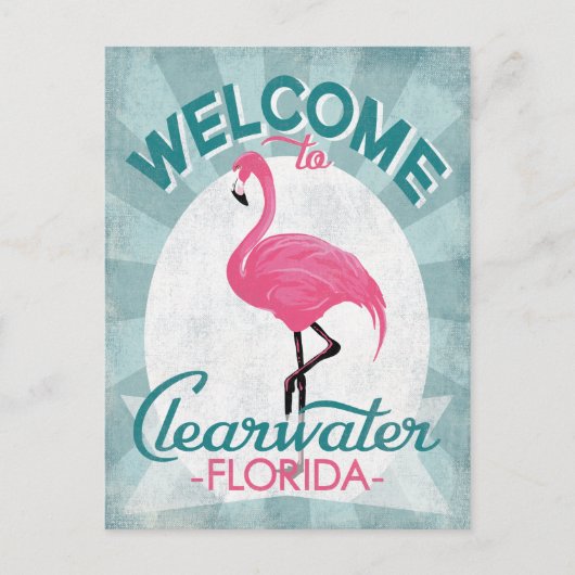 Clearwater Florida Pink Flamingo Retro Briefkaart (Voorkant)