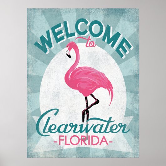 Clearwater Florida Pink Flamingo Retro Poster (Voorkant)