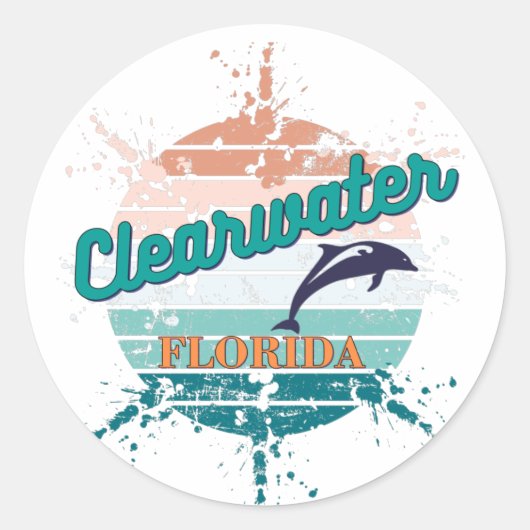 Clearwater Florida Retro exploderende zonsonderga Ronde Sticker (Voorkant)