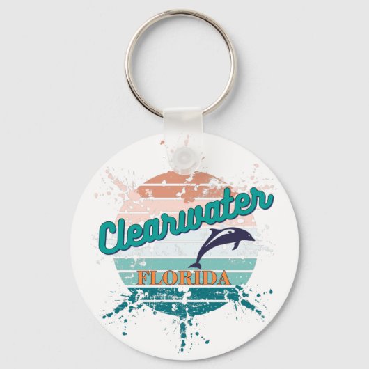 Clearwater Florida Retro Exploding Sunset Sleutelhanger (Voorkant)