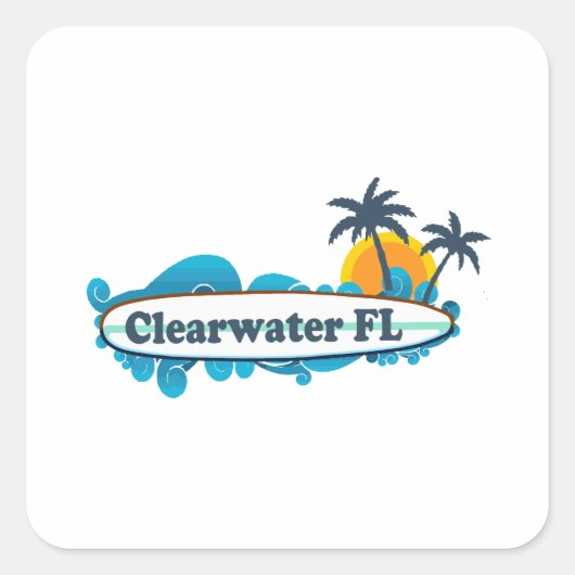 Clearwater Florida - Surf Design. Vierkante Sticker (Voorkant)