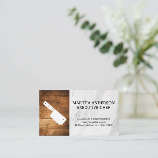 Cleaver | Houten Marmeren Achtergrond Visitekaartje (Staand voorkant)