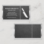 Cleaver Knife | Lederen met titularis | Metaalgren Visitekaartje (Voorkant / Achterkant)