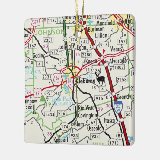 Cleburne TX Road Map Keramisch Ornament (Links)