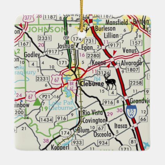 Cleburne TX Road Map Keramisch Ornament (Achterkant)