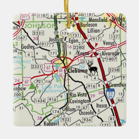 Cleburne TX Road Map Keramisch Ornament (Voorkant)