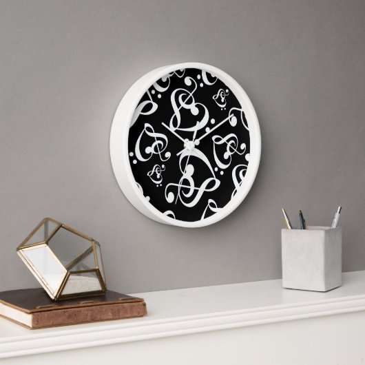 Clef Bass Clef Hearts Music Pattern-klok (Kantoor)