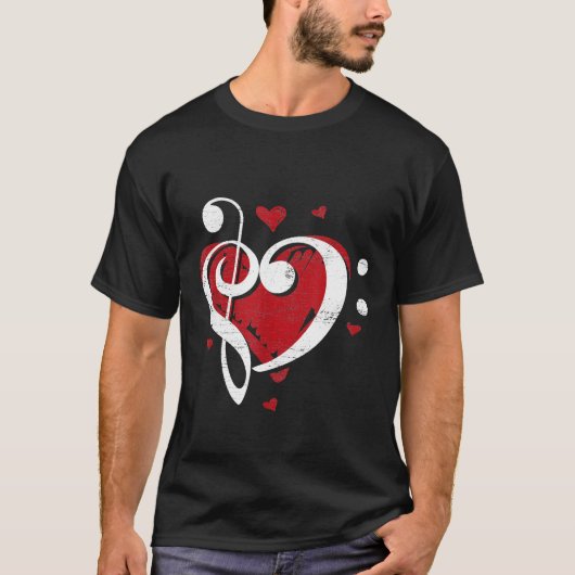 Clef Bass Heart Love Musical Instrument Musician M T-shirt (Voorkant)