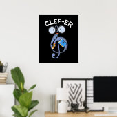 Clef-er Funny Music Pun Dark BG Poster (Thuiskantoor)