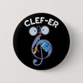 Clef-er Funny Music Pun Dark BG Ronde Button 5,7 Cm (Voorkant)