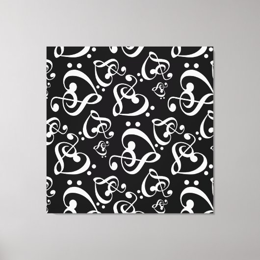 Clef Hearts Zwart-wit Muziek Wall Art Canvas (Voorkant)