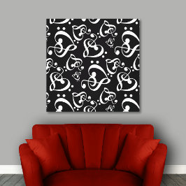 Clef Hearts Zwart-wit Muziek Wall Art Canvas
