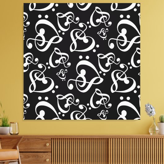 Clef Hearts Zwart-wit Muziek Wall Art Canvas Afdruk (Insitu (Woonkamer))