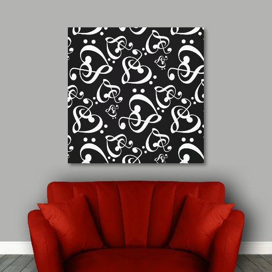 Clef Hearts Zwart-wit Muziek Wall Art Canvas Afdruk