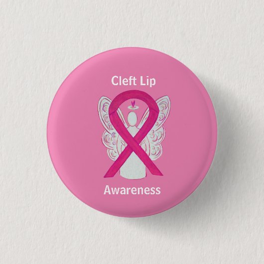 Cleft Lip Awareness Hot Pink Ribbon Angel Buttonne Ronde Button 3,2 Cm (Voorkant)