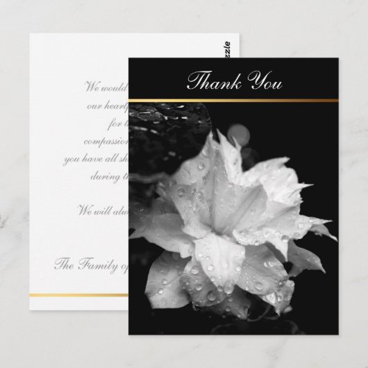 Clematis 2c Bloemen BW Foto Sympathie Dank u Briefkaart (Voorkant / Achterkant)