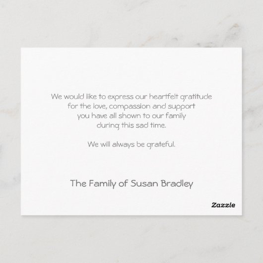 Clematis 3b Memorial Sympathy Dank u Briefkaart (Achterkant)