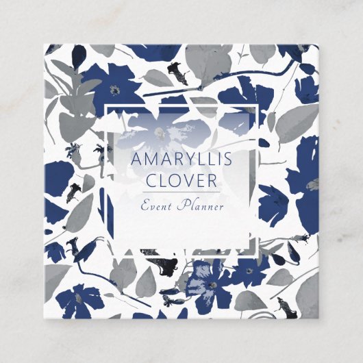 Clematis bloeiende blauwe grijze wijnstok vierkante visitekaartje (Voorkant)