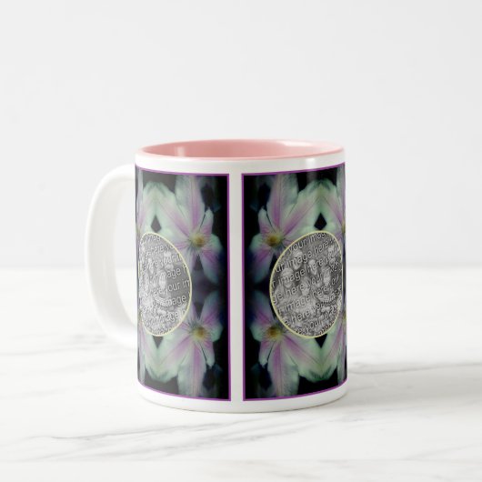 Clematis bloemblaadjes Abstract Voeg je foto toe Tweekleurige Koffiemok (Voorkant links)