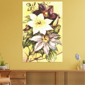 Clematis-bloemen botanische kunst canvas afdruk (Insitu (Woonkamer))