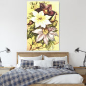 Clematis-bloemen botanische kunst canvas afdruk (Insitu (Slaapkamer))