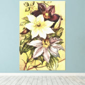 Clematis-bloemen botanische kunst canvas afdruk (Insitu (Houten vloer))