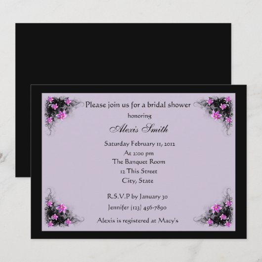 Clematis bloemen bruid doucheverzoek kaart (Voorkant / Achterkant)