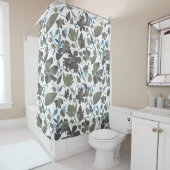 Clematis Bloemen Groen Blauw Bloemen Patroon Douchegordijn (In situ)