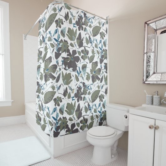 Clematis Bloemen Groen Blauw Bloemen Patroon Douchegordijn (In situ)