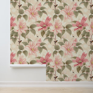 Clematis bloesem liana met vogels & bijen behang