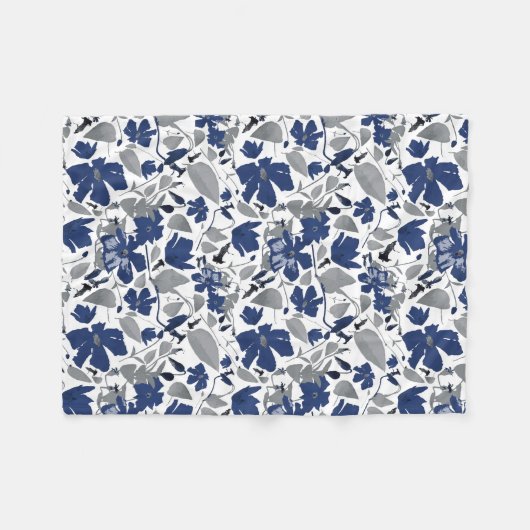 Clematis Elegant Vine Blauw Grijs Fleece Deken (Voorkant (Horizontaal))