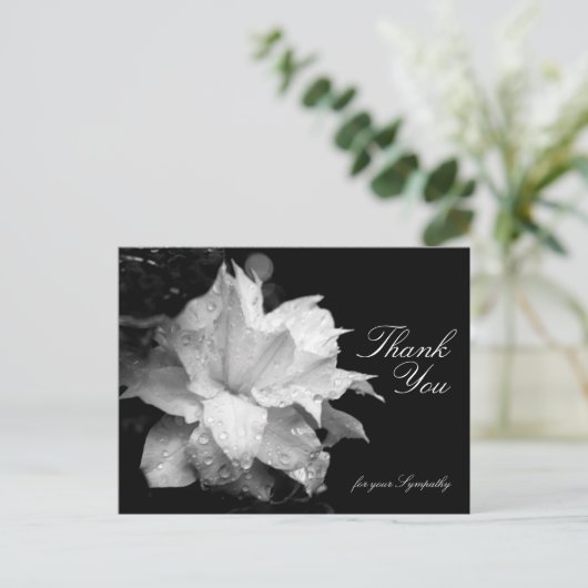 Clematis en dauwdruppels Sympathie Dank U P Briefkaart (Staand voorkant)