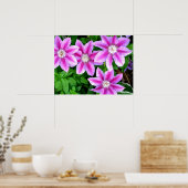 Clematis en Oregano, roze bloemen, groen botanisch Poster (Keuken)