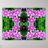 Clematis en Oregano, roze bloemen, groen botanisch Poster (Voorkant)