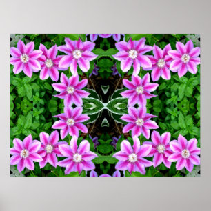 Clematis en Oregano, roze bloemen, groen botanisch Poster