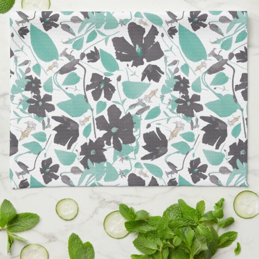 Clematis Floral Mint Chocolate Pattern Theedoek (Gevouwen)