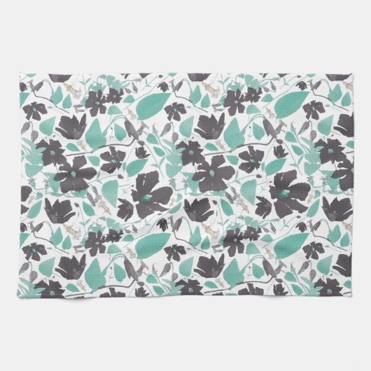 Clematis Floral Mint Chocolate Pattern Theedoek (Horizontaal)