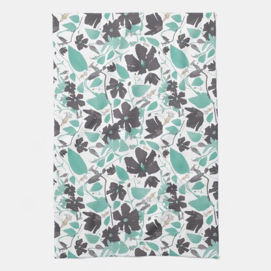 Clematis Floral Mint Chocolate Pattern Theedoek (Verticaal)